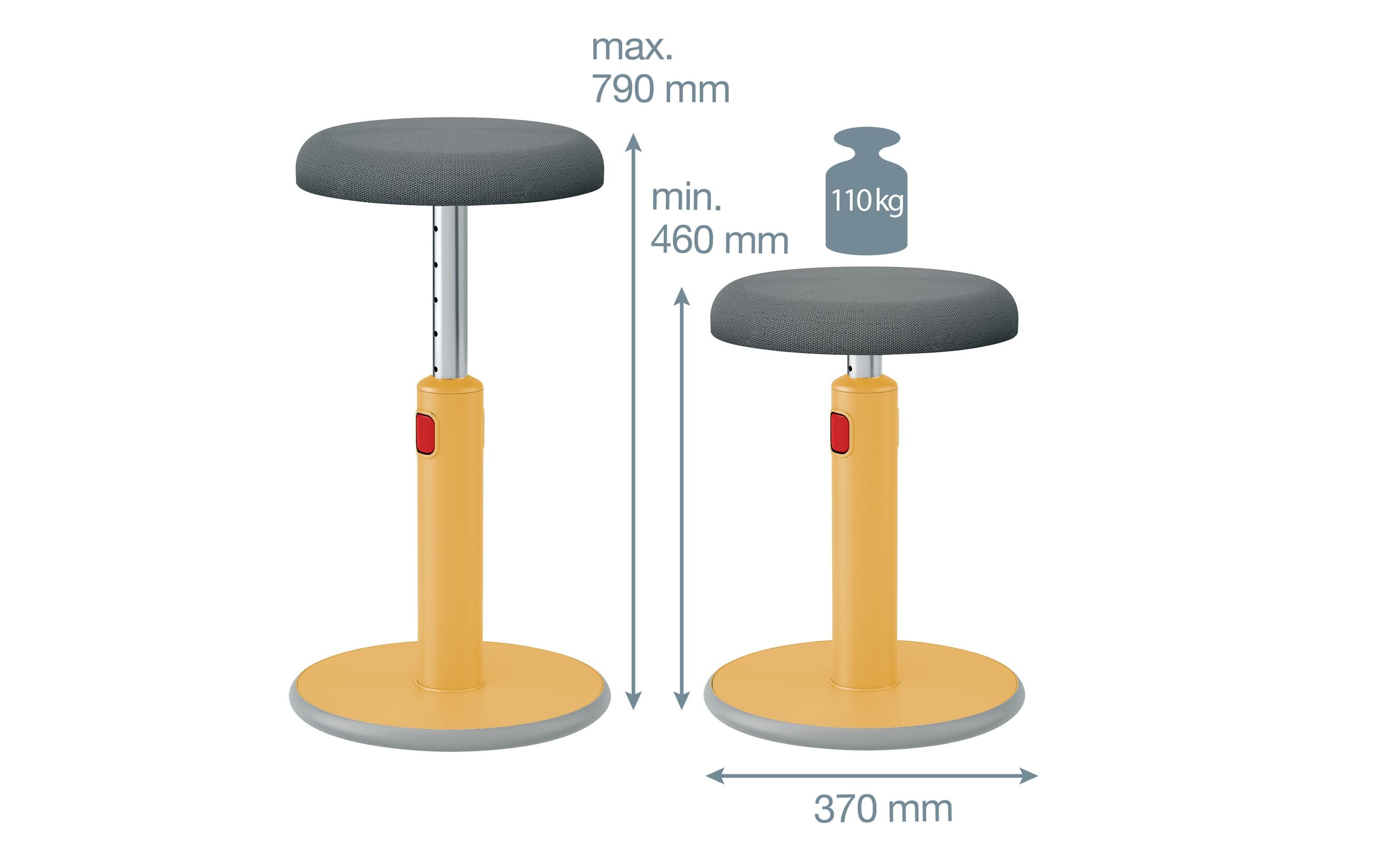 Ergo Cosy Active Sitz und Stehhocker Gelb<br>Höhenverstellbarer, ergonomischer Hocker zum Sitzen und Stehen für eine verbesserte Muskelaktivität und bessere Körperhaltung