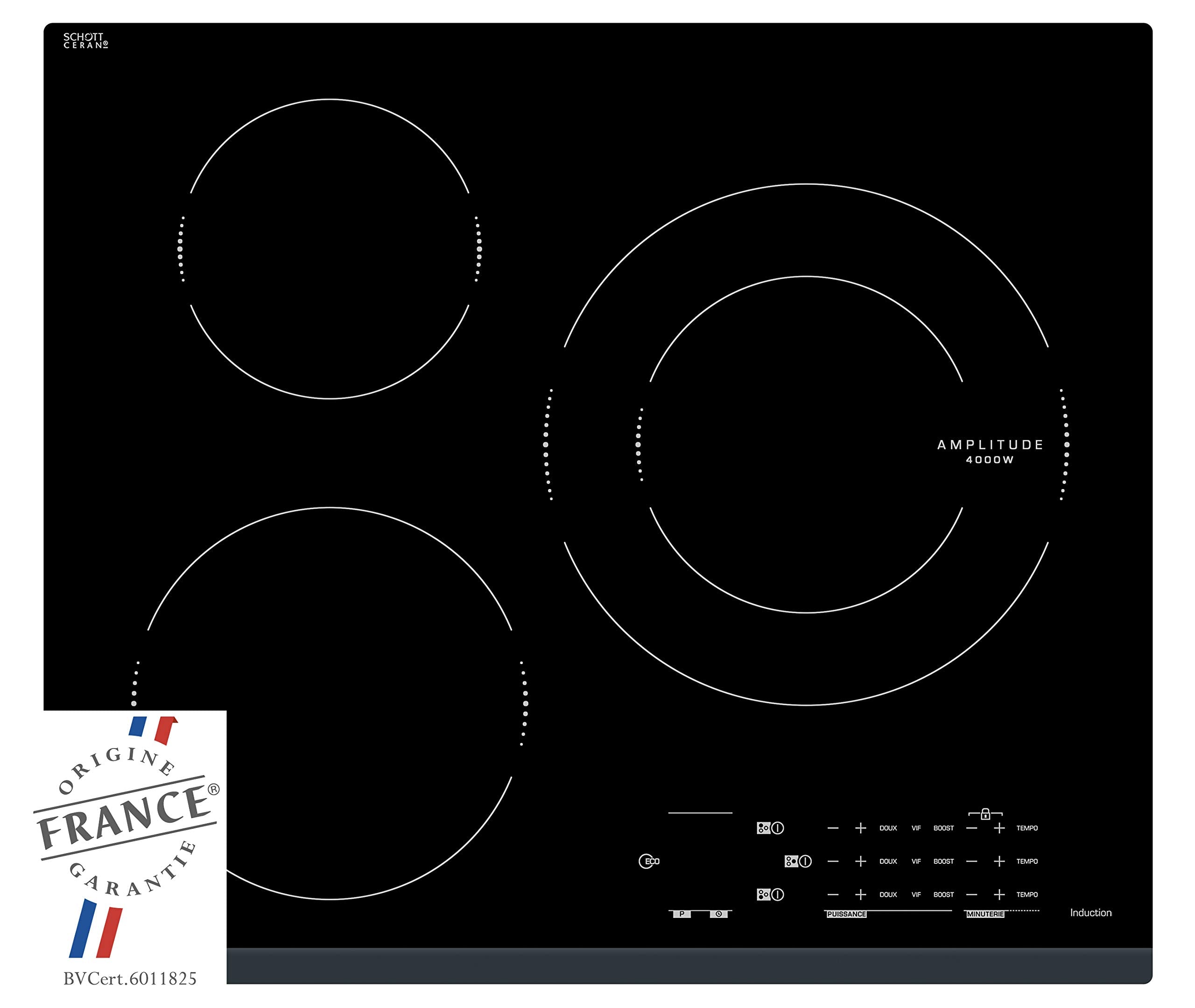Sauter - SPI4360B - Plaque Induction - Table de Cuisson Encastrable - Noir - 3 Foyers - 7200W - Dimensions Encastrement : 56x49cm - Grand Foyer 28 cm