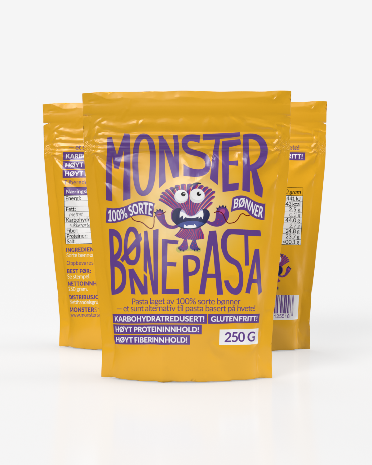 Monster Bønnepasta 3x250g - TREPAKNING - DATODEAL