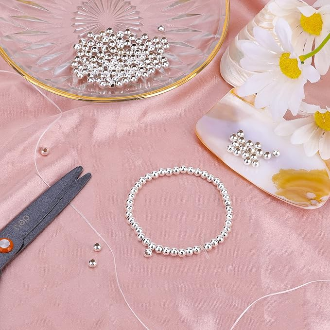 (1200-tlg. Set) 5mm Metallic Perlen DIY Bastel Schmuck Zwischenperle für Armband / Kette - Silber