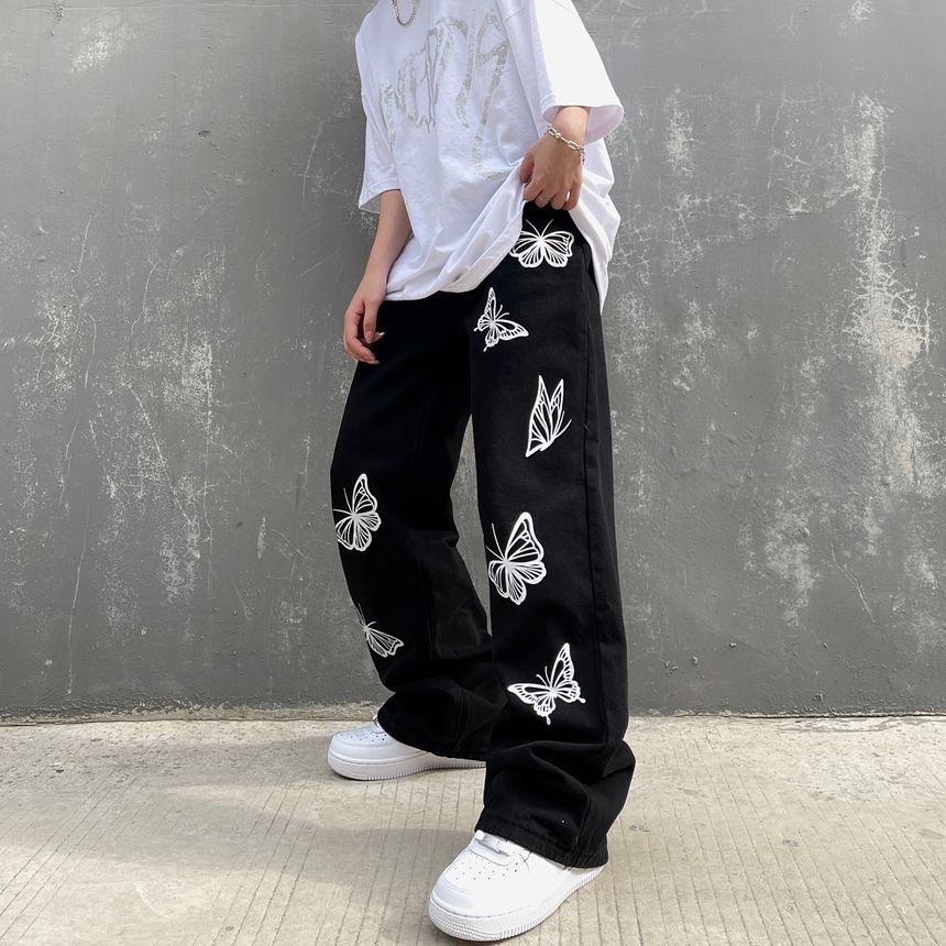 INStudio - Wijde jeans met vlinderprint