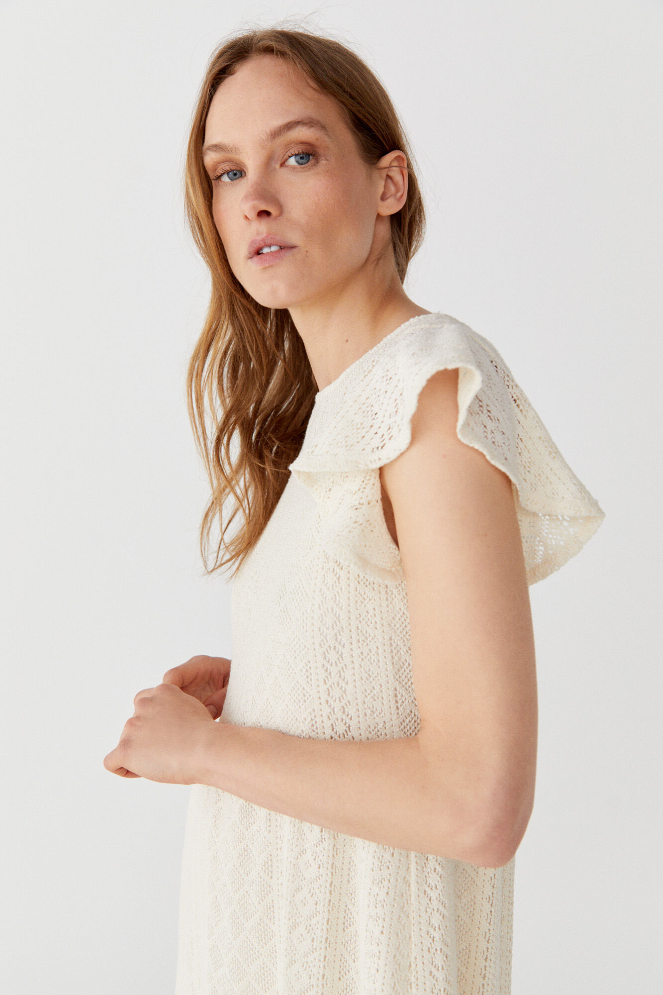 Vestido de malha texturizada - Marfim