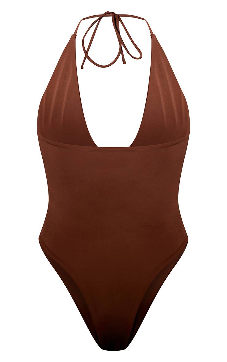 Chocolat Maillot De Bain Plongeant Brodé De Fleurs