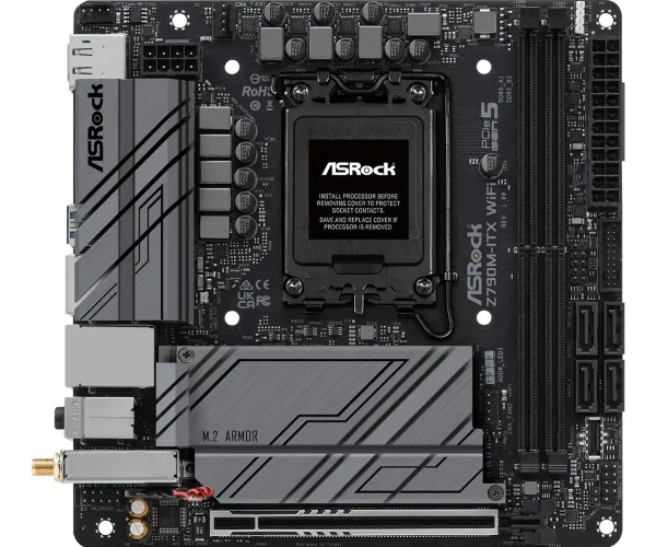 ASRock Z790M-ITX WiFi - Bundkort - mini ITX - LGA1700 sokkel - Z790 Chipset - Bluetooth, 2.5 Gigabit LAN, Wi-Fi 6, Gigabit LAN - onboard grafik (CPU påkrævet) - High Definition Audio (7.1-kanal)