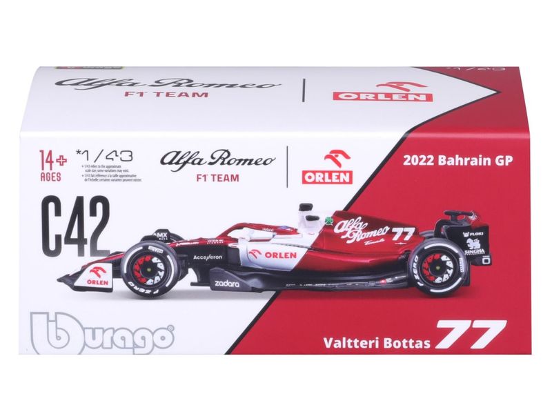 BBurago Alfa Romeo F1 Team Orlen C42 Bottas 2022 1:43 Sammlermodell im Massstab 1:43
