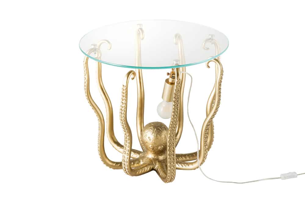 Runder Beistelltisch WILDLIFE OCTOPUS 50cm gold Skulptur Glas
