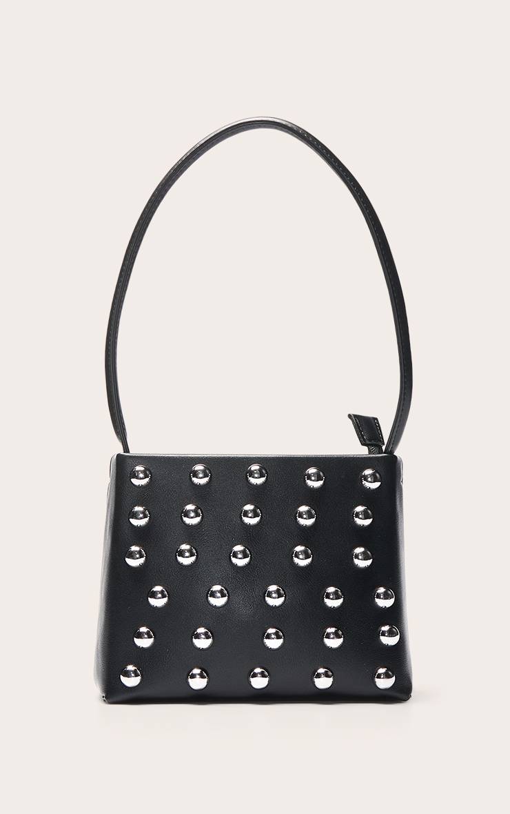 Noir Mini Sac À Bandoulière Structuré À Clous Bombés