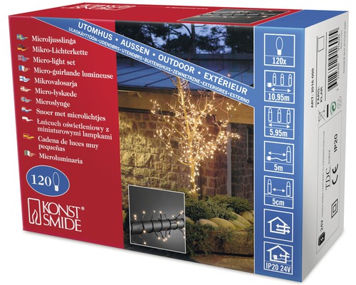 Konstsmide Micro LED-lichtsnoer 5,95 m + 5 m snoer 120 LED's warm wit licht
