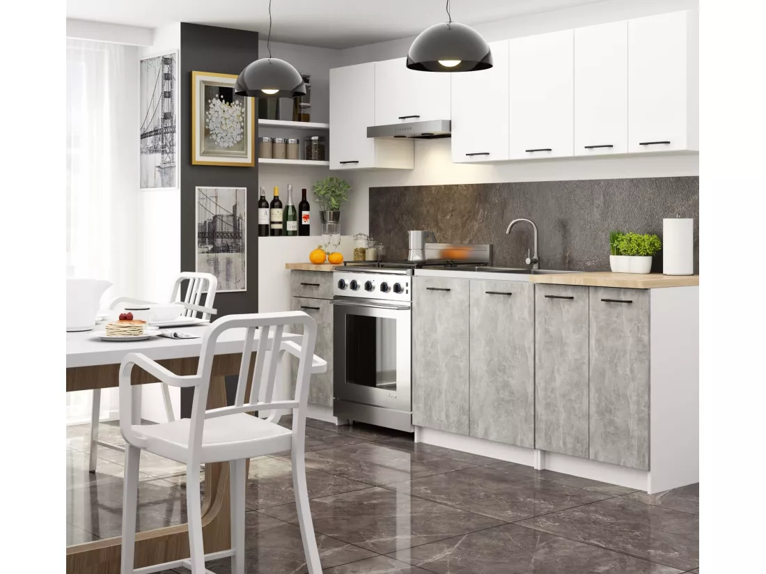 Armoires de cuisine basse AKORD S50 OLIWIA Blanc 50 cm 1 porte 1 tiroir façade Béton 2 étagères 50x46x85 cm