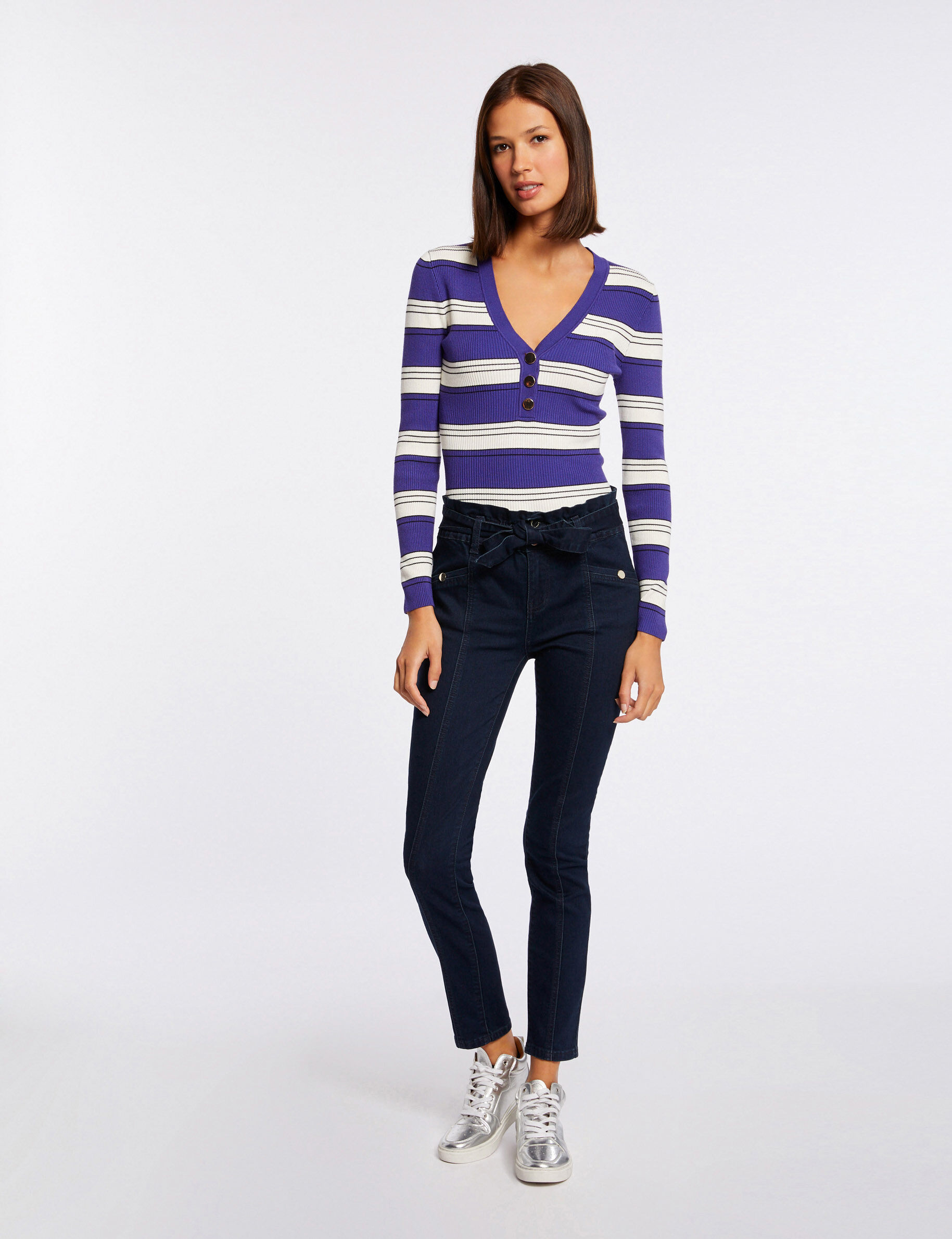 Pull manches longues à rayures violet femme - violet