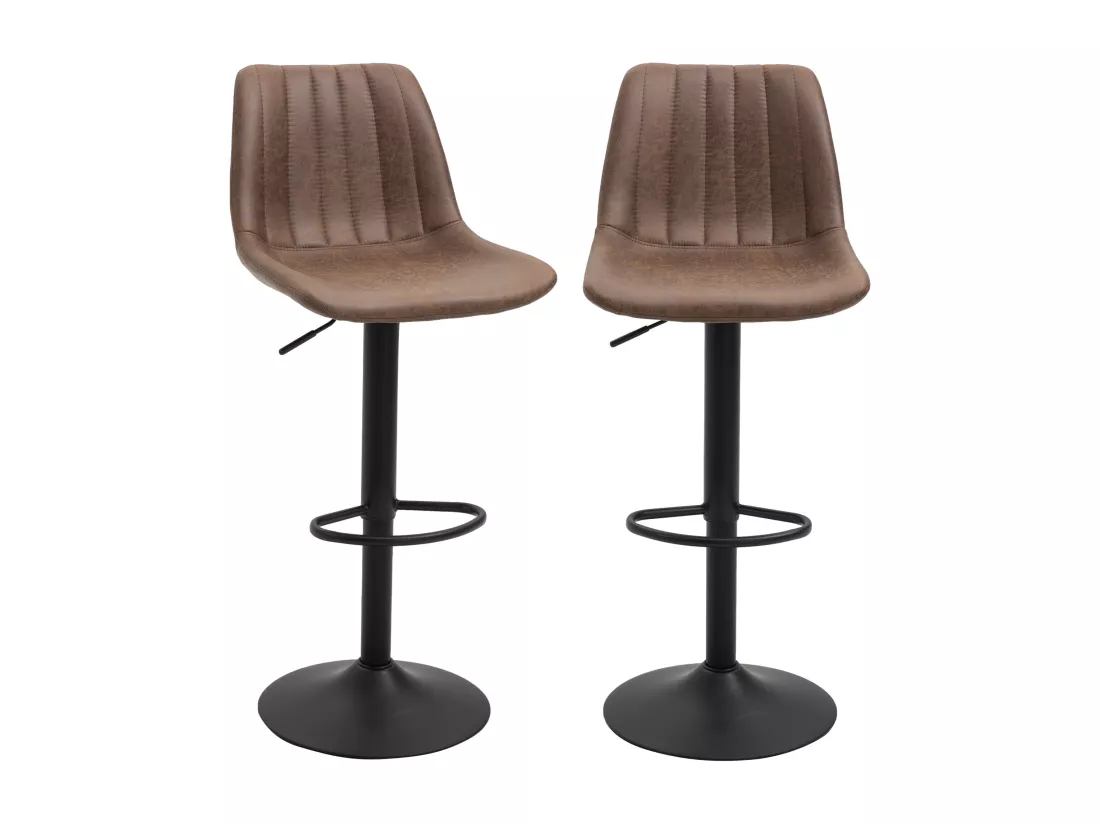 Lot de 2 tabourets de bar style vintage hauteur réglable pivotant repose-pied marron