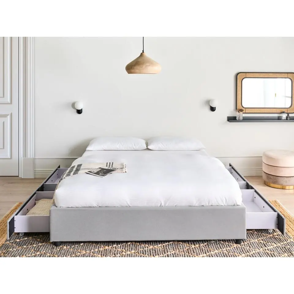 PRADES - Bed met opbergruimte - Lichtgrijs - 140 x 200 cm - Polyester