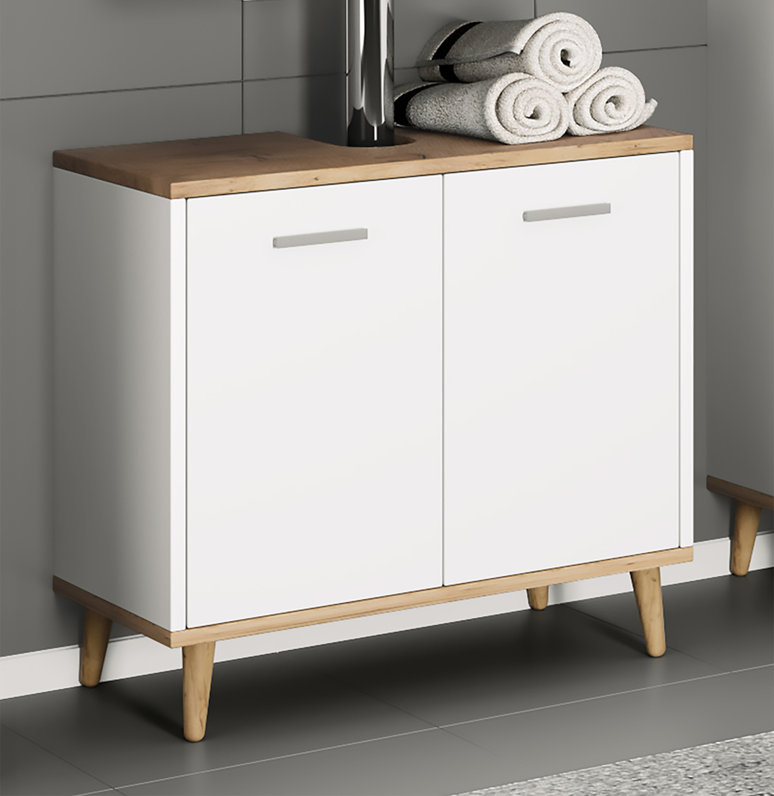 Waschbeckenunterschrank LANDOS - weiß-Honig Eiche - 60 cm