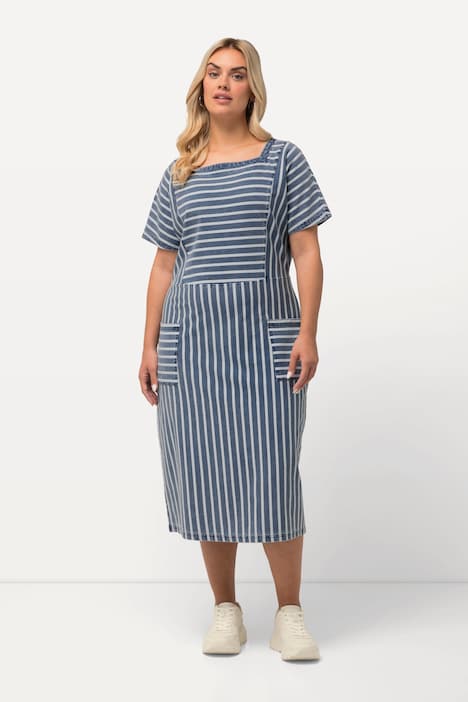 Sweat-Midikleid, Jeanslook, Carree-Ausschnitt, Halbarm