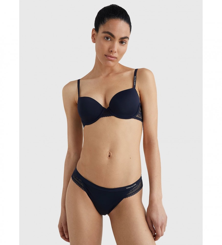 Calcinha fio dental exclusiva Tommy Hilfiger com detalhe em renda azul-marinho