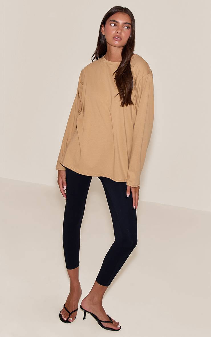 Gris Pierre T-shirt Basique Oversize En Coton À Manches Longues