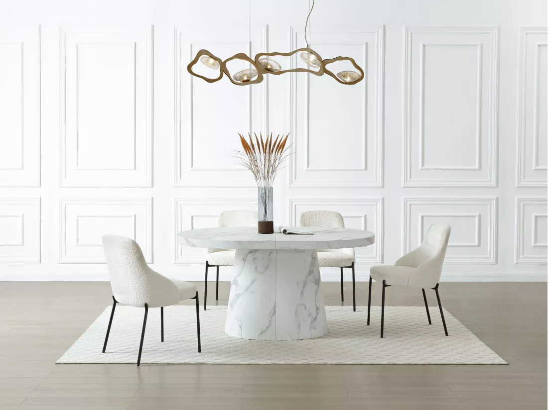 Table à manger extensible 6 à +12 personnes en MDF - Effet marbre blanc - CLOEVA