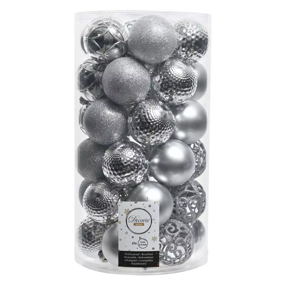 Lot de 37 boules de Noël (D60 mm) Alpine mix Argent