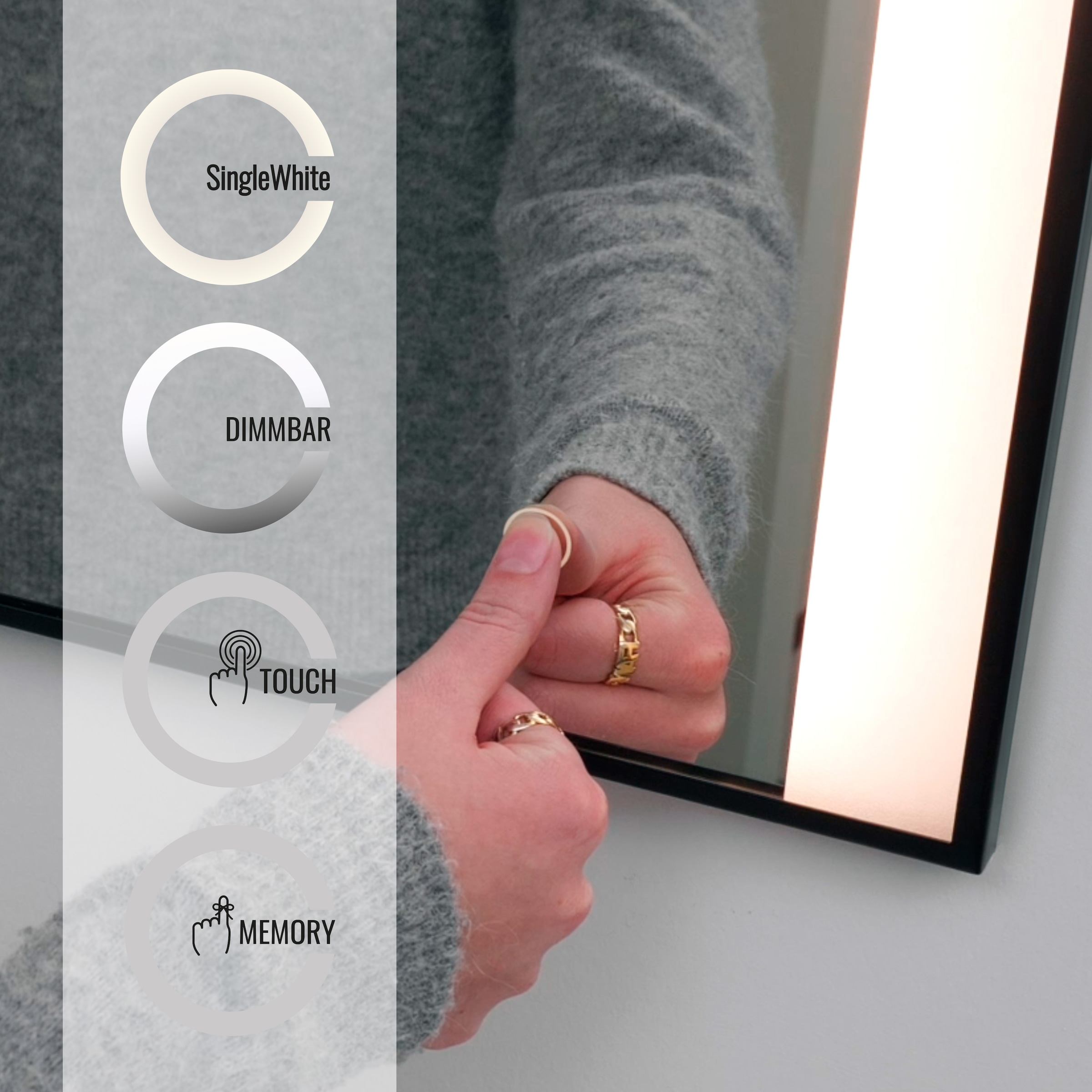 Loevschall Badspiegel »Libra Quadratisch, Badzimmerspiegel mit LED Beleuchtung« Touchpanel für Lichtsteuerung, Dimmbar Spiegel, Dänisches Design