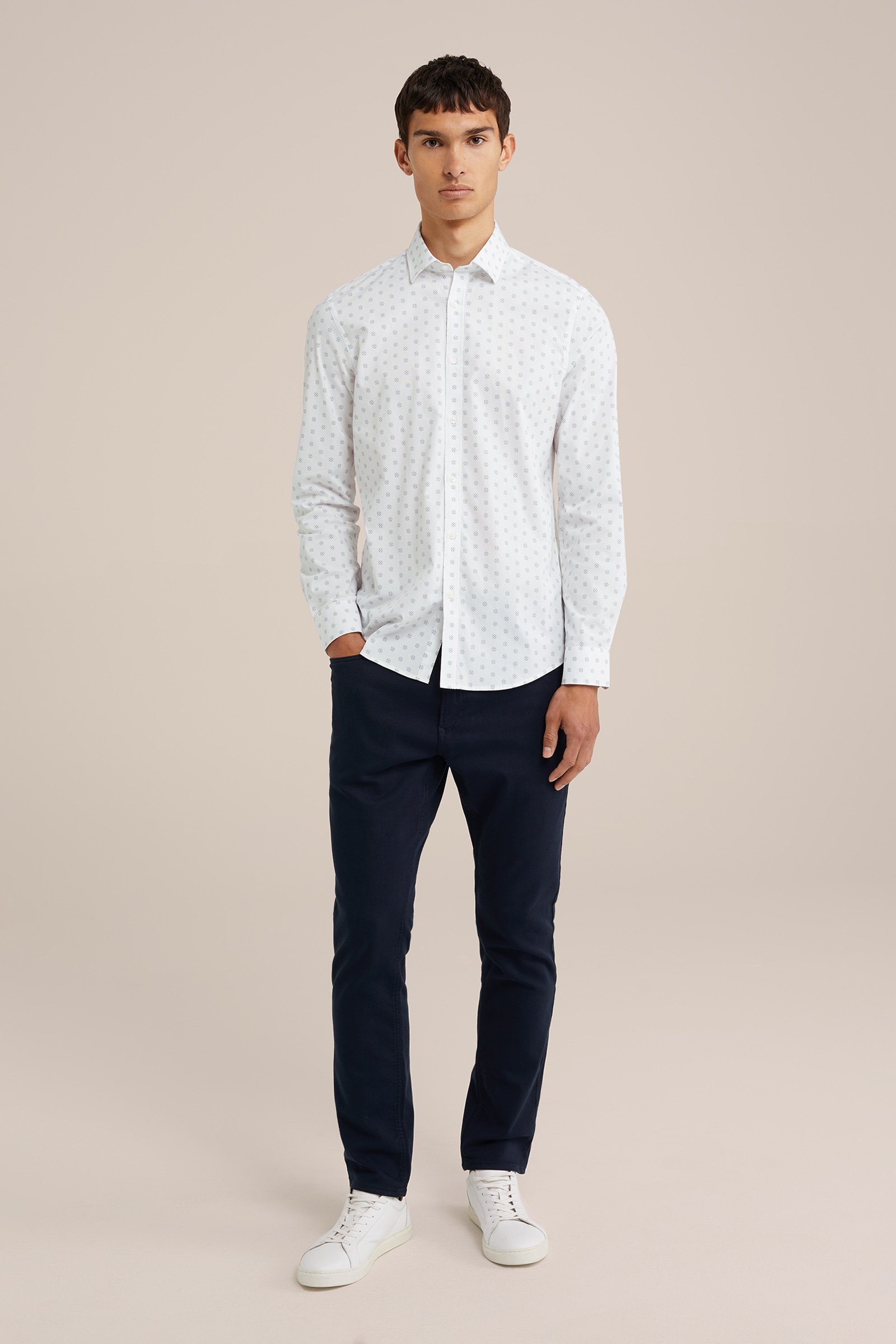 anti-odour stretch overhemd met dessin WE Fashion Wit