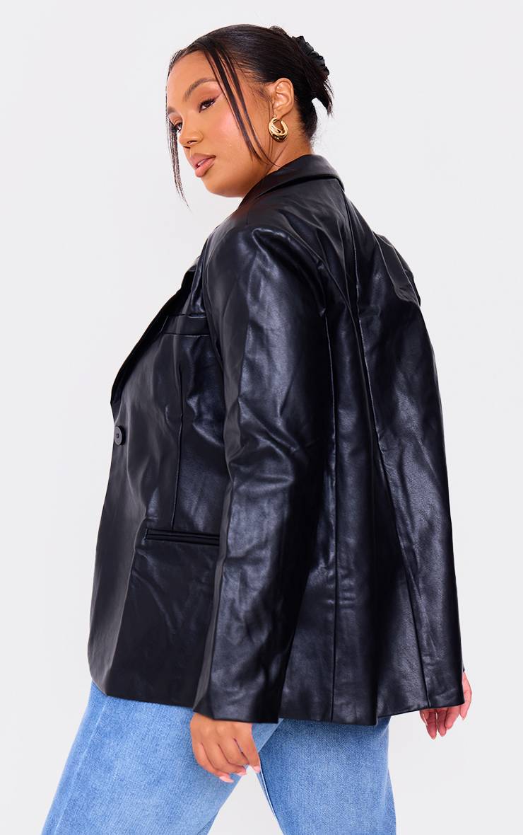 Noir Blazer Grande Taille En Synthétiquecuir