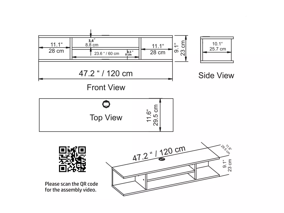 Meuble TV mural de 120 cm Pivot (Blanc)
