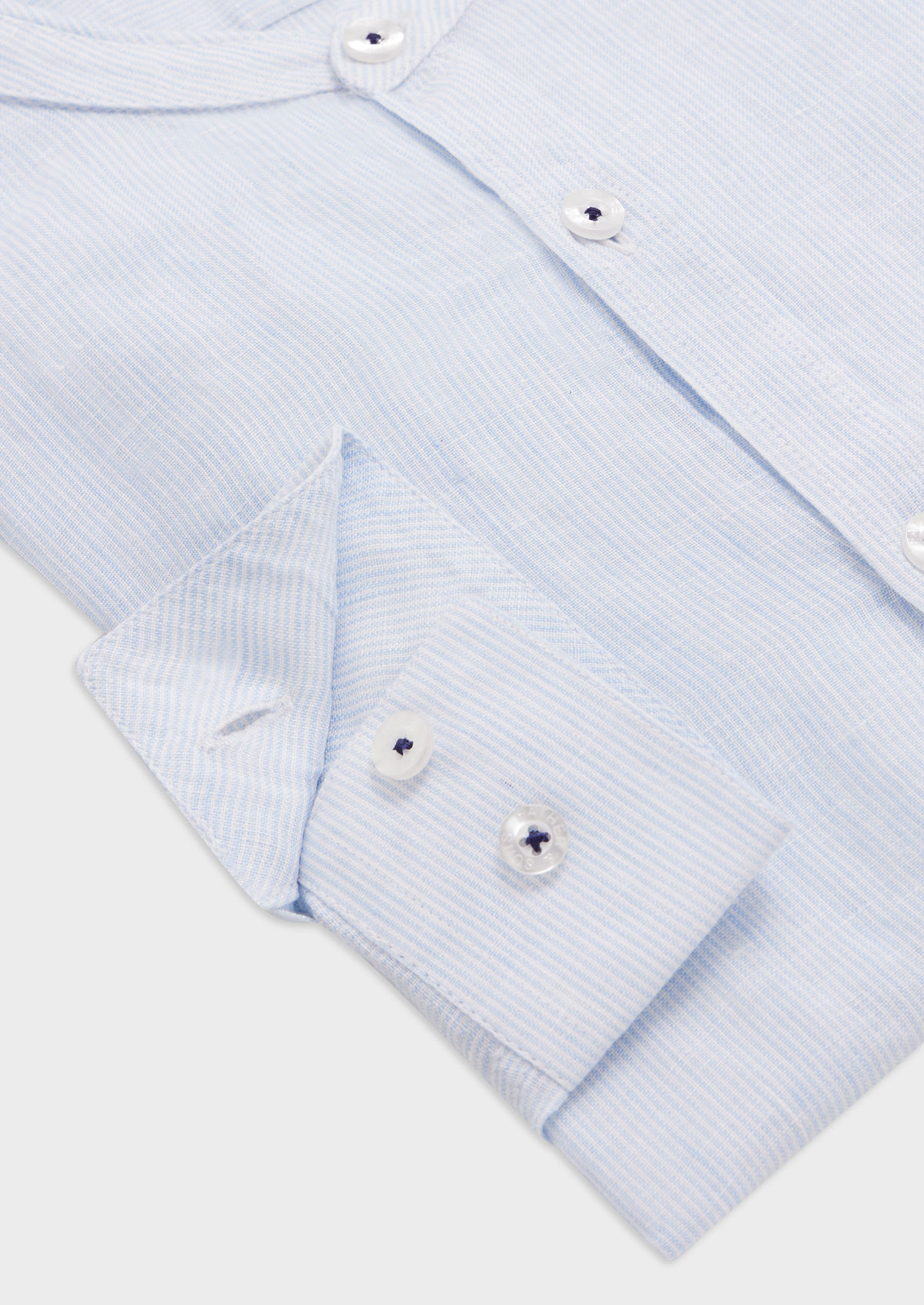 Chemise sport Slim en lin blanc à rayures bleu ciel à col officier