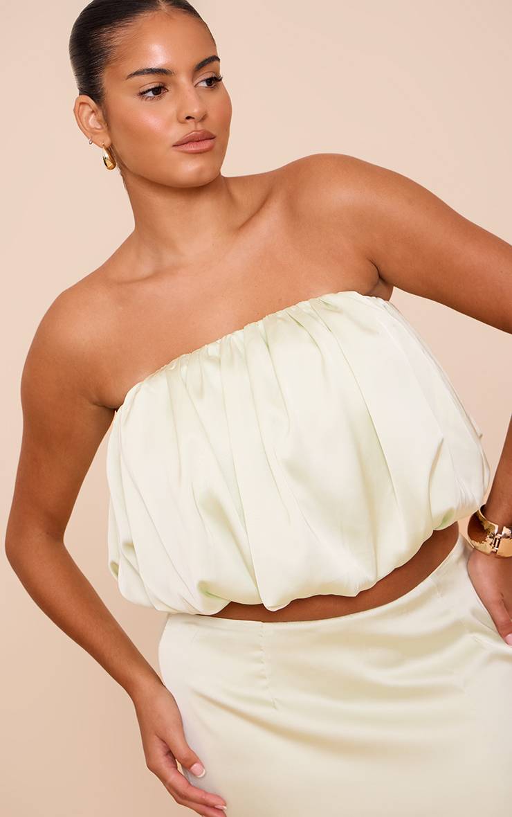 Mint Green Top Bandeau Bouffant En Satin Grande Taille Coordonné