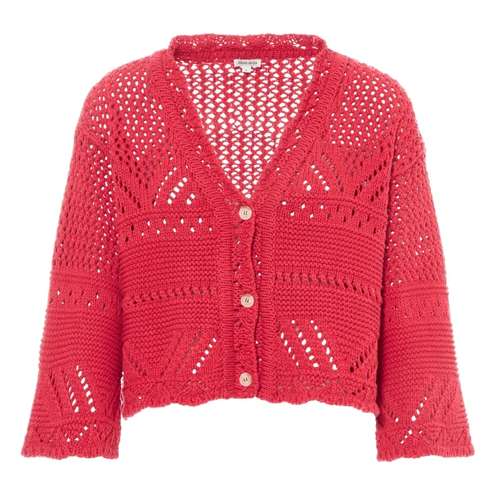 Alma Deia Cardigan Maille Crochet en Coton | Rouge framboise