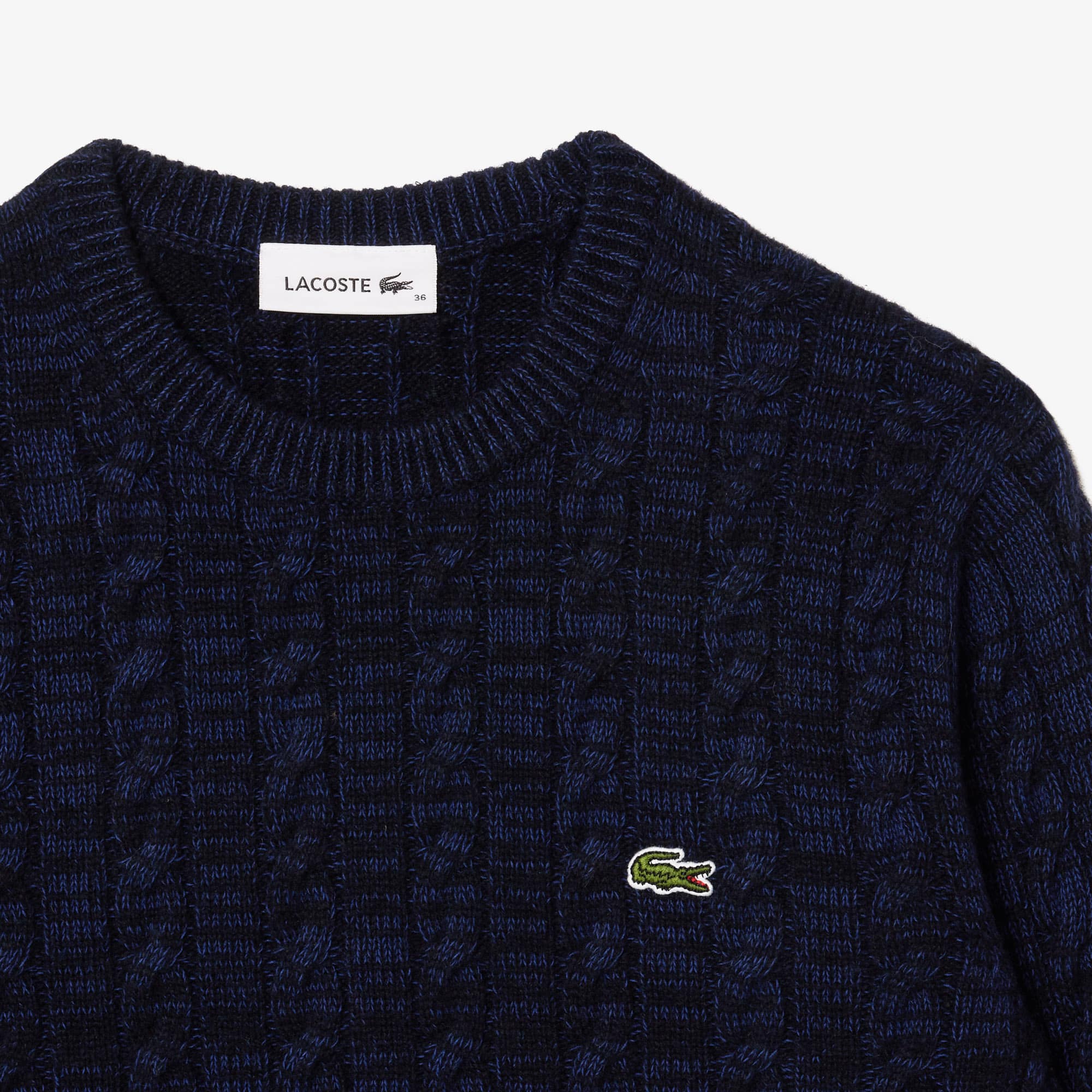 Pull à torsades moulinées en laine et coton Pullovers - Bleu - Lacoste - Femme