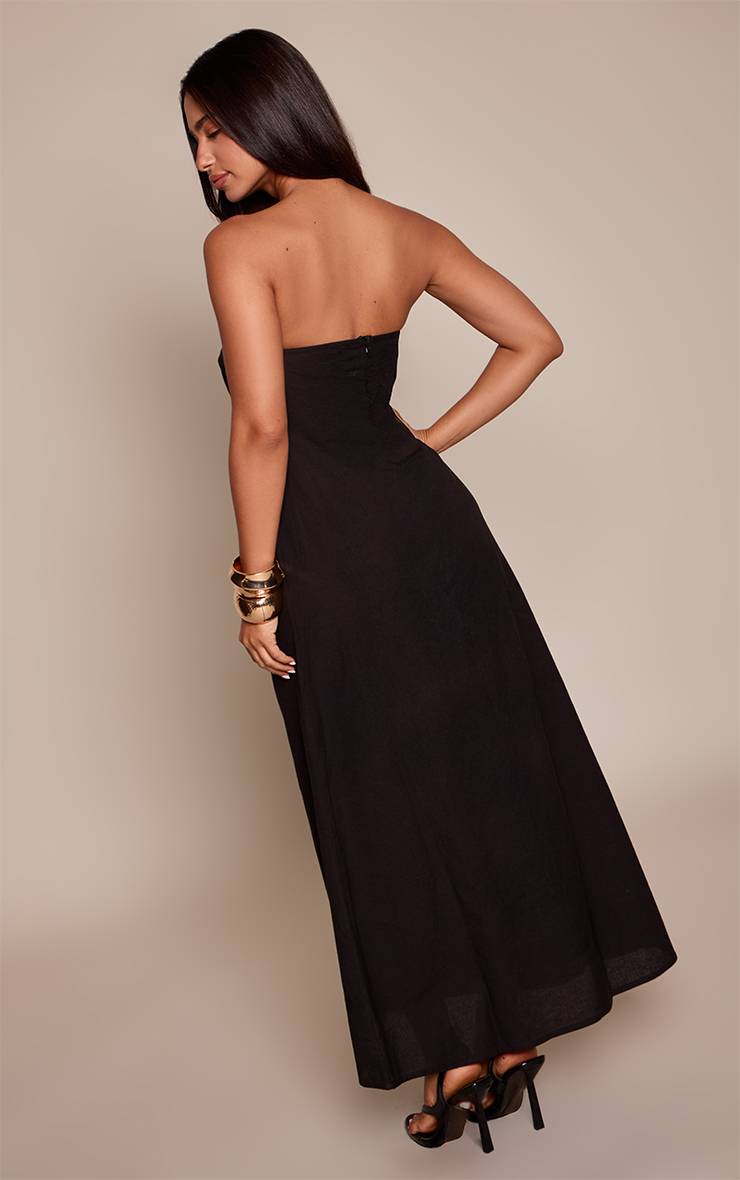 Noir Robe Longue Bandeau À Effet Lin Coupe Fourreau Petite