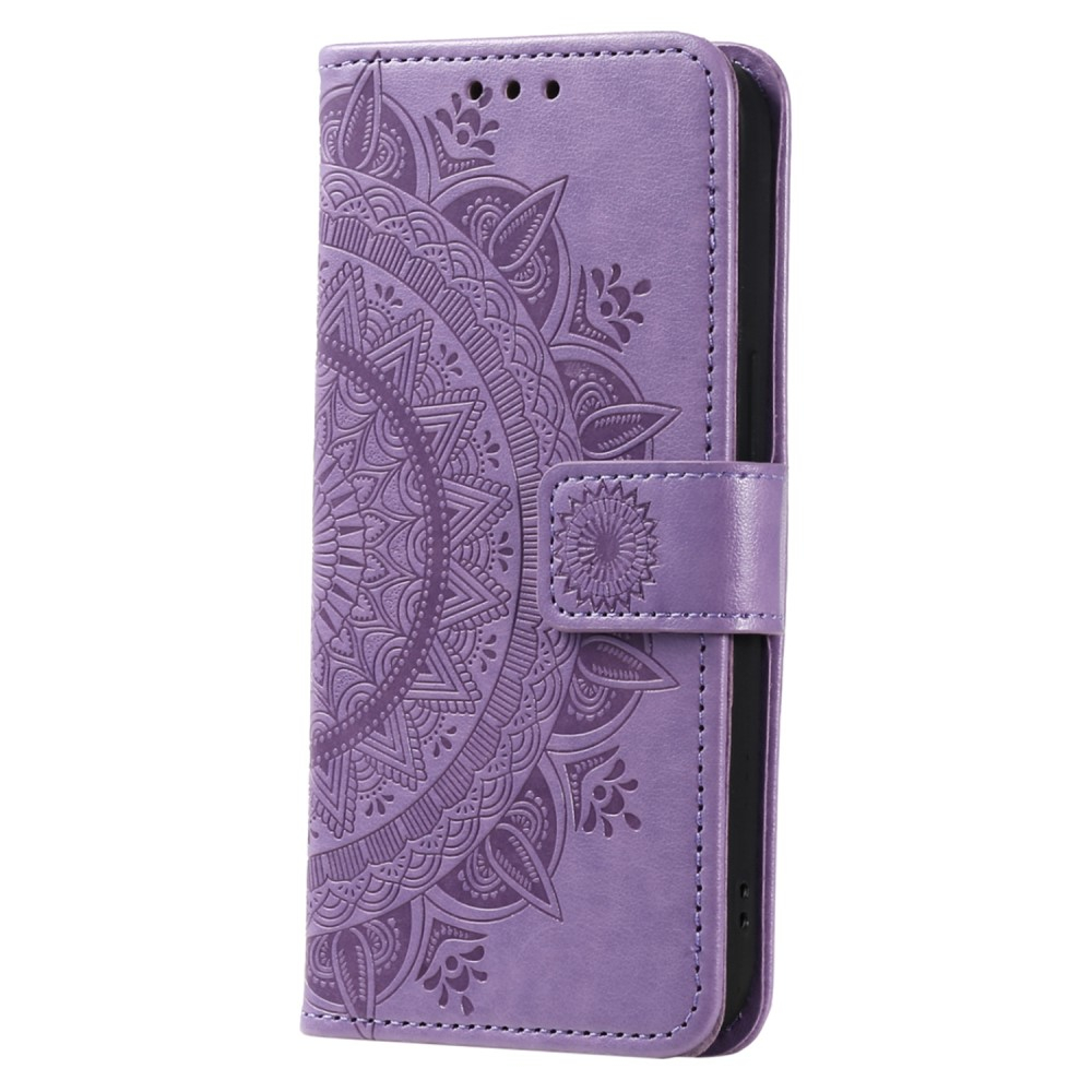 Samsung Galaxy S24  Plus Leder Tasche Wallet - Mandala Flowers Imprint - Lila