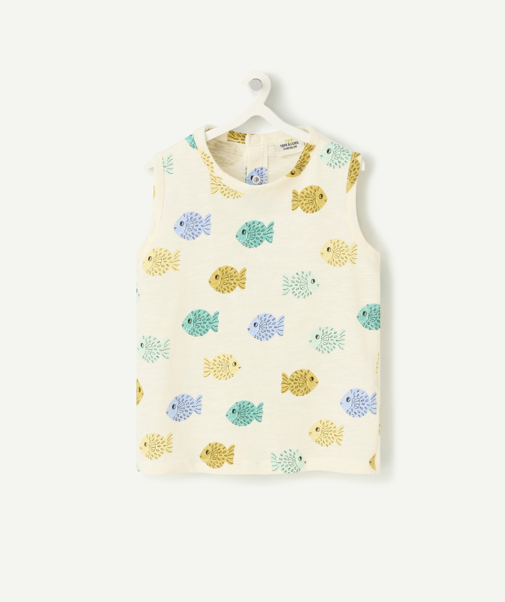 t-shirt sans manches bébé garçon en coton bio imprimé poissons