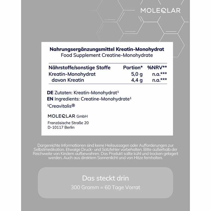 Moleqlar Kreatin Creatine Monohydrate Pulver, 300 g