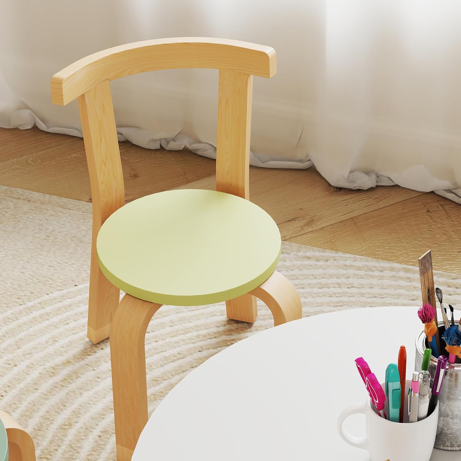 AIYAPLAY Kindertisch Holz mit 4 Stühlen 5-teilig Kinder Tisch Stuhl Set Kindersitzgruppe Sitzgruppe für Kinderzimmer, für 3-8 Jahre Kinder, Bunt
