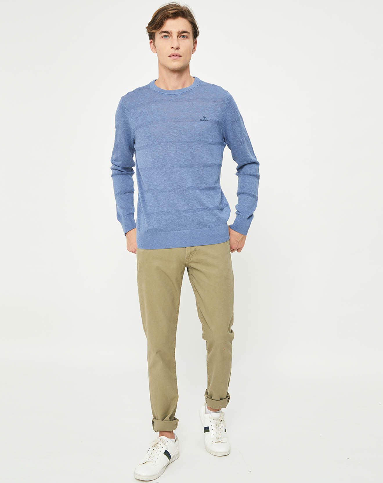 Gant Pull fin en Lin mélangé Slub bleu