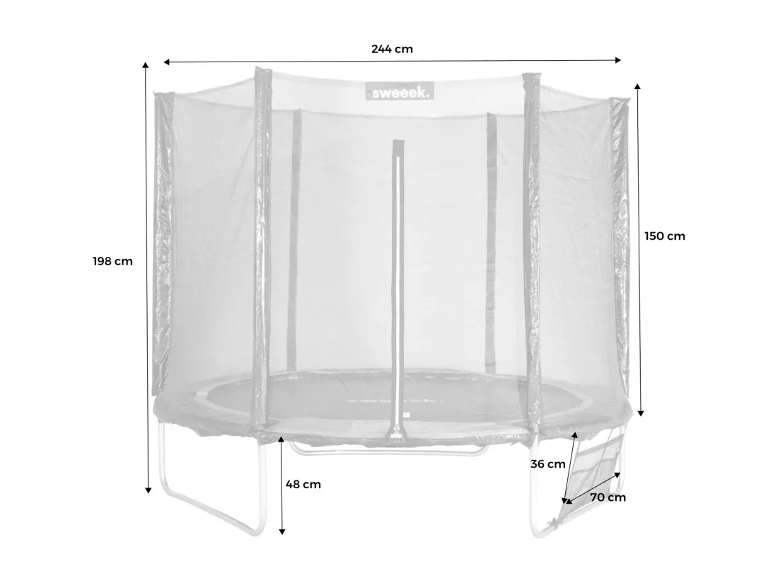 Trampoline 250 cm. vert. avec filet de protection. bâche. filet pour chaussures. kit d’ancrage