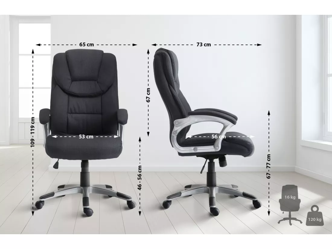 Chaise de bureau - Tissu & Plastique - Noir - Texas V2