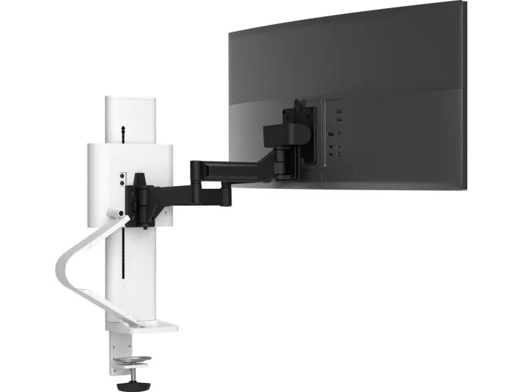 Ergotron TRACE - Monteringssæt (drejetap, base, VESA-mellemrumsstykke, løftekolonne, forlængerarme, 2-delt skrivebordsklemme, kabeladministrationskanal) - Constant Force Technology - for LCD display - hvid - skærmstørrelse: 21.5-38