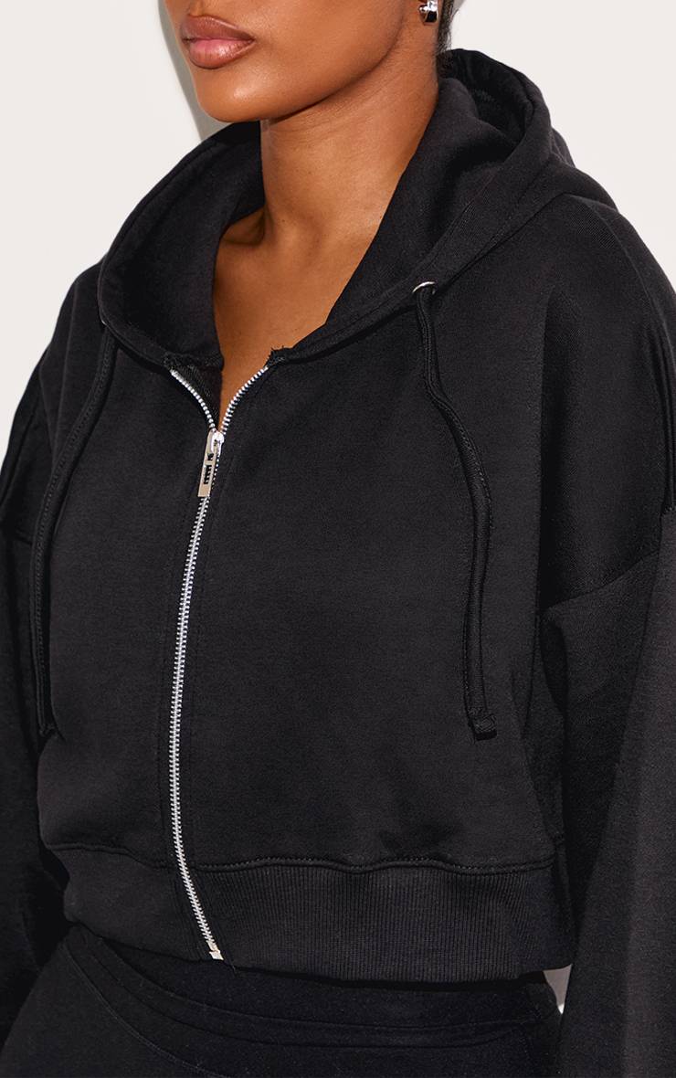 Noir Sweat À Casynthétiqueche Court Shape Zippé À Manches Longues