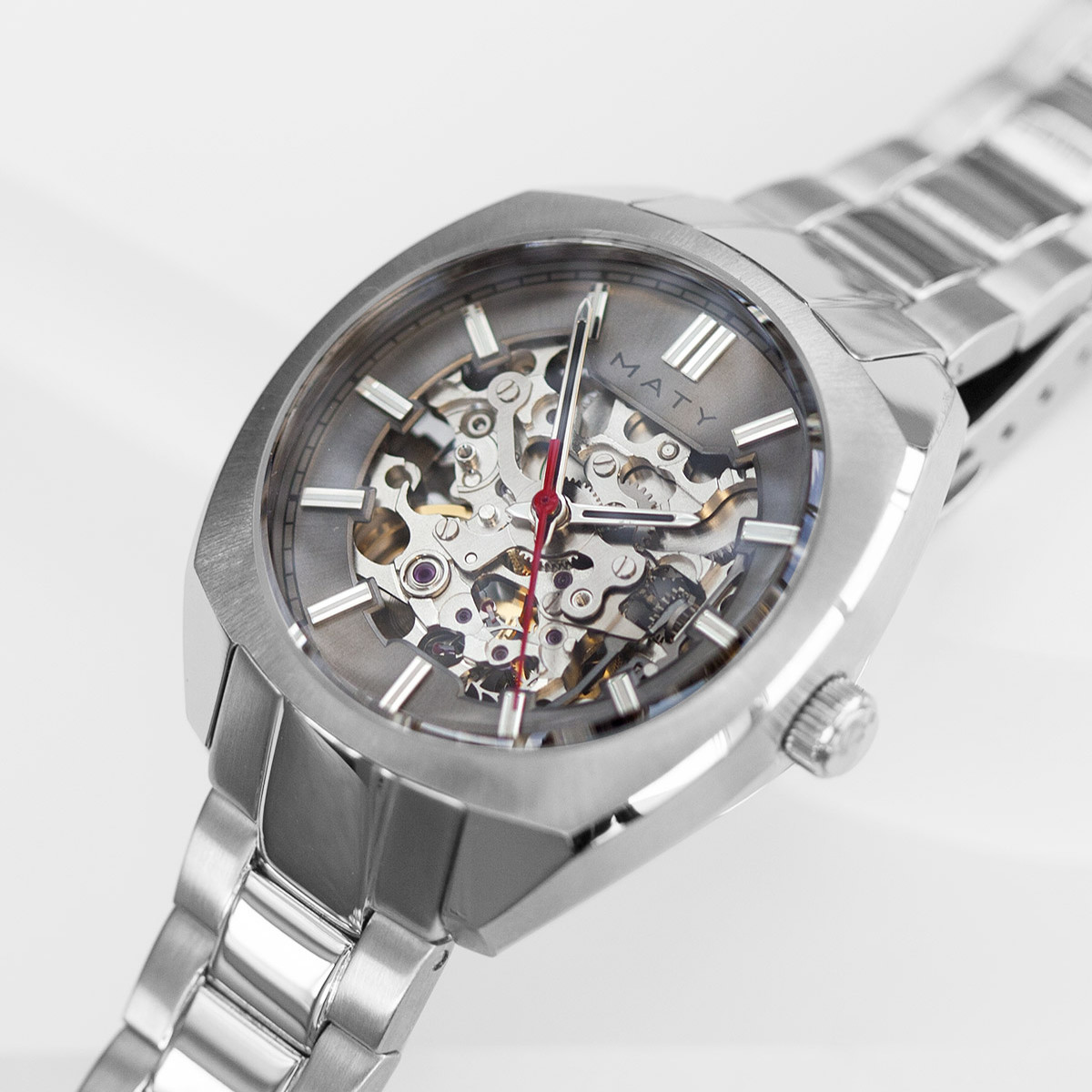 Montre mixte squelette automatique acier bracelet acier