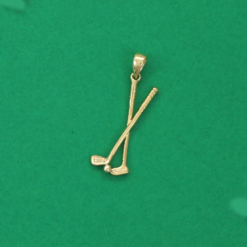 Pendentif clubs de golf croisés et balle de golf - Plaqué or