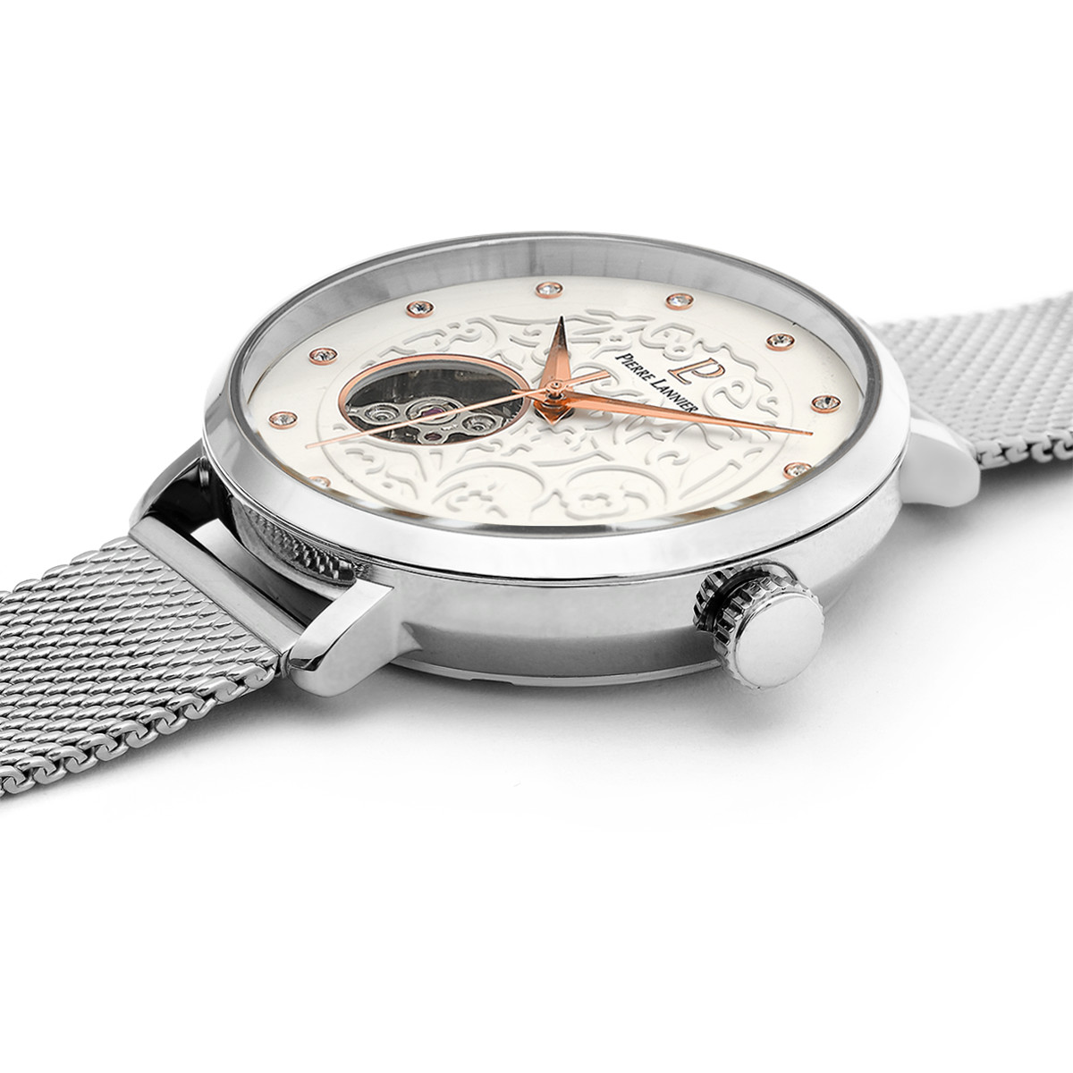 Montre Pierre Lannier femme automatique acier bracelet maille milanaise