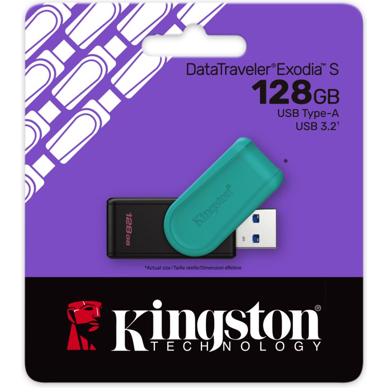 Kingston Technology DataTraveler 128GB Portable USB 3.2 Gen 1 Exodia S (Noir/Turquoise)