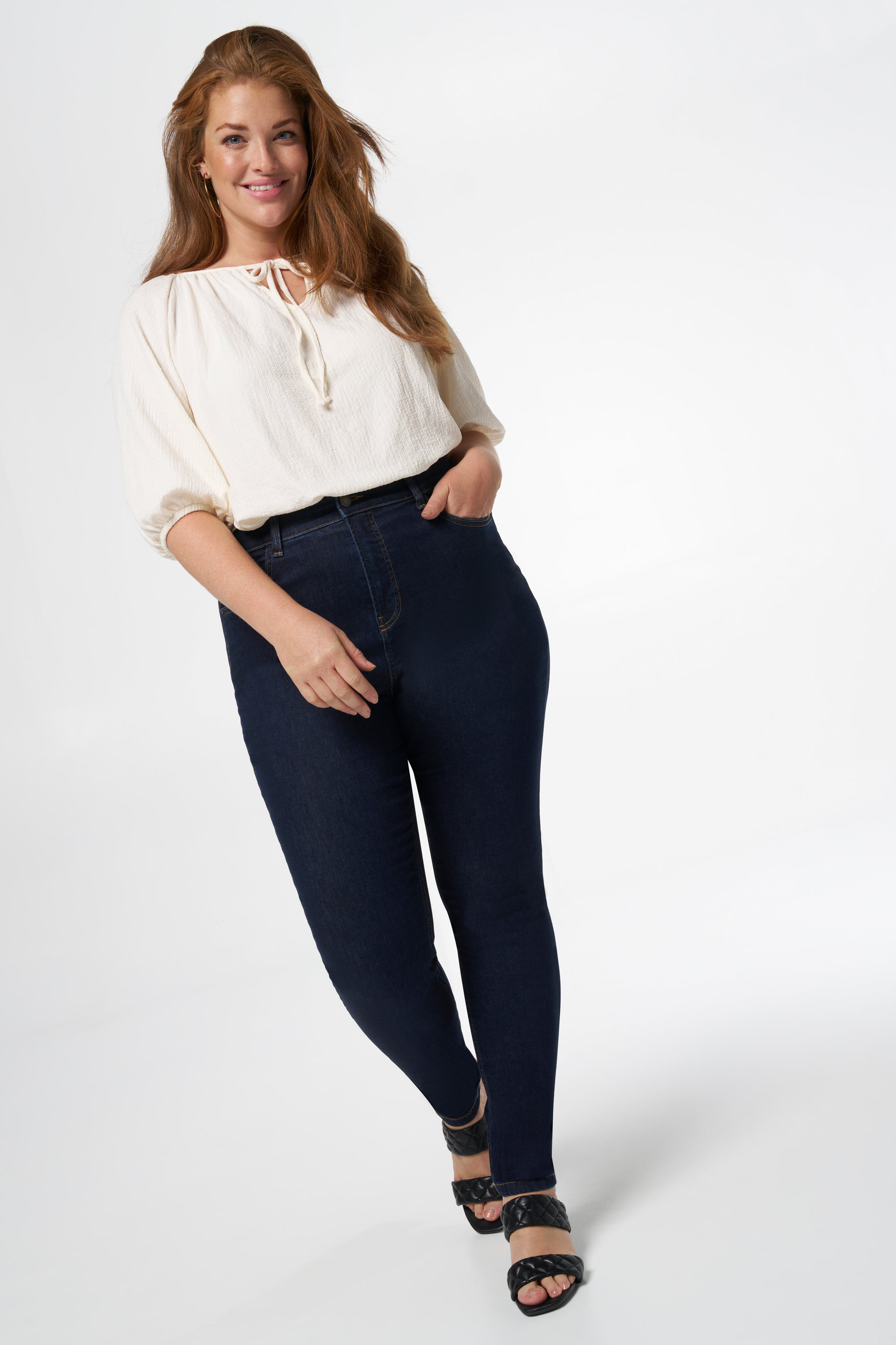Skinny leg high waist jeans CHERRY Rinse Washed Denim