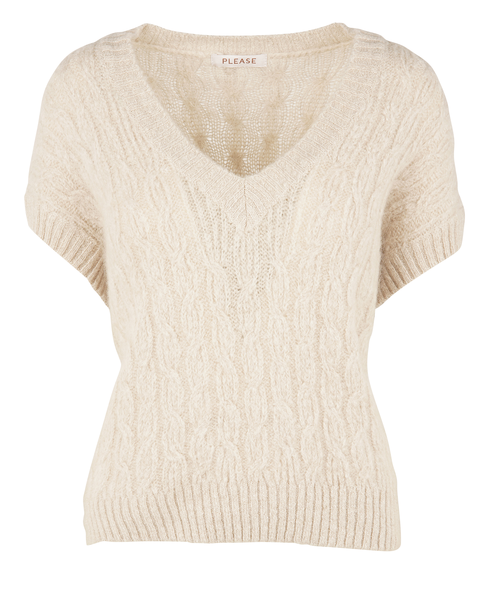 Pull sans manches col V en maille | Blanc