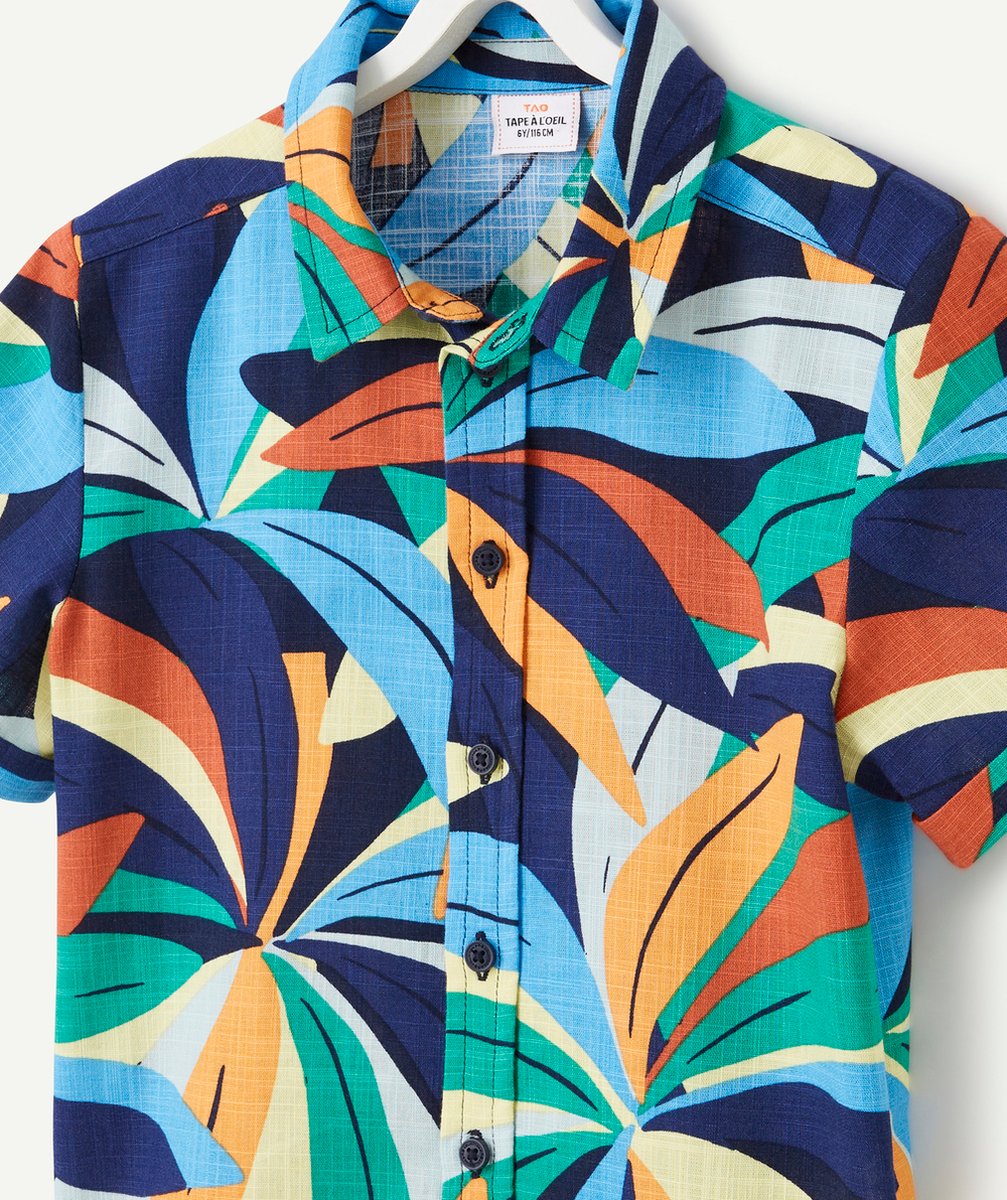 chemise garçon en coton bio et imprimée feuillage exotique