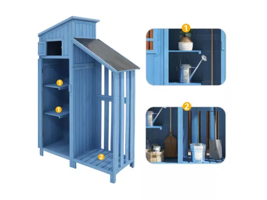 Abri de jardin en bois de sapin - remise à outils avec 2 étagères intégrées - H 173 cm - toit imperméable en PVC - Vert