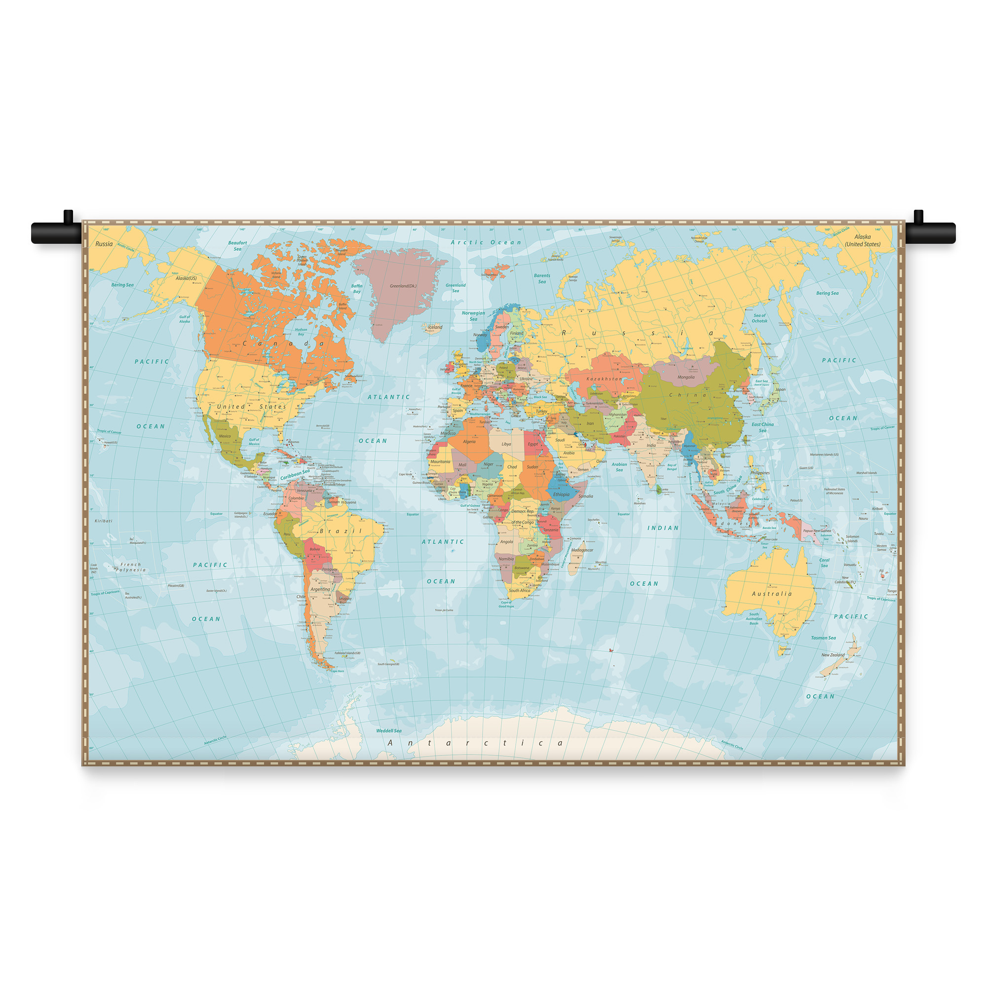 Wandkleed Wereldkaart modern 120 x 80 cm