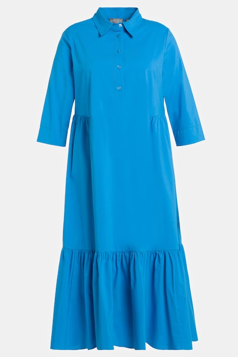 Midikleid, Volantsaum, Hemdkragen, 3/4-Arm